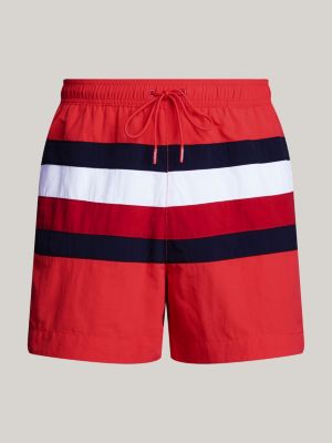 red global stripe drawstring mid length swim shorts for men tommy hilfiger