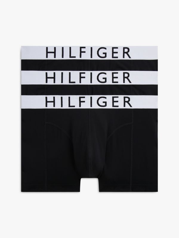 3-Pack Microfibre Logo Waistband Trunks — Black
