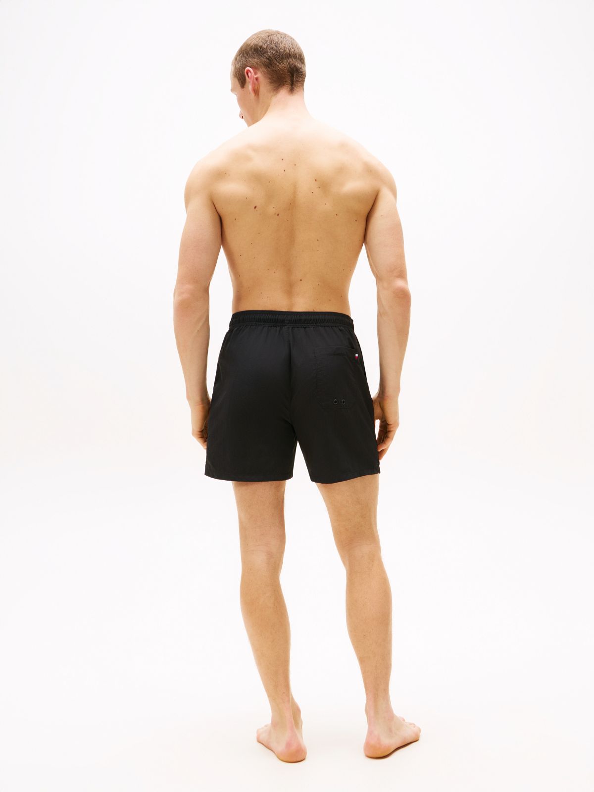 Flag Embroidery Mid Length Swim Shorts — Black