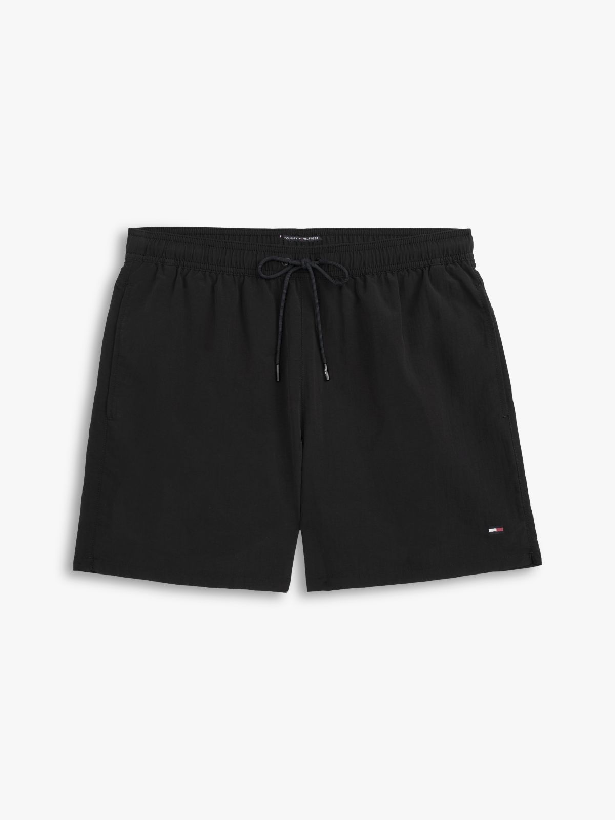 Flag Embroidery Mid Length Swim Shorts — Black