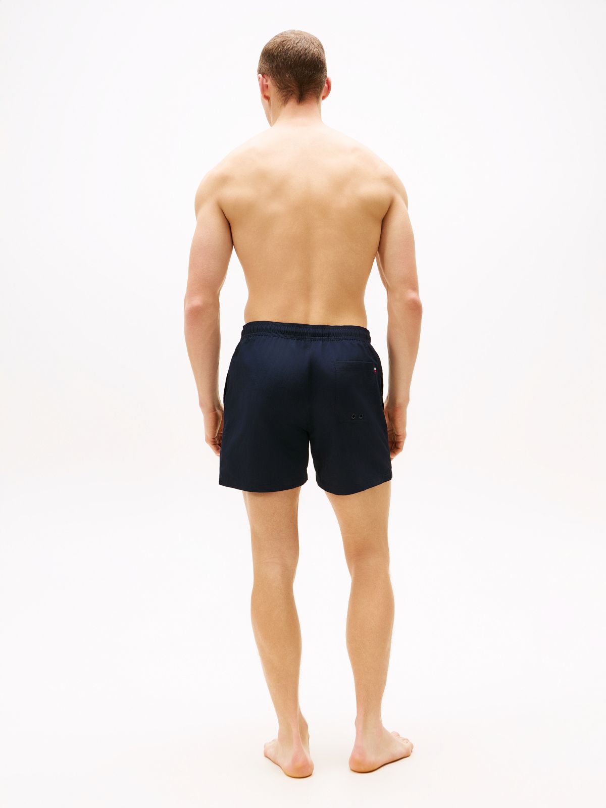 Flag Embroidery Mid Length Swim Shorts — Blue