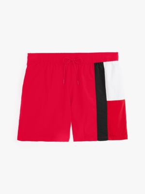 multi hilfiger flag mittellange slim fit badeshorts für herren - tommy hilfiger