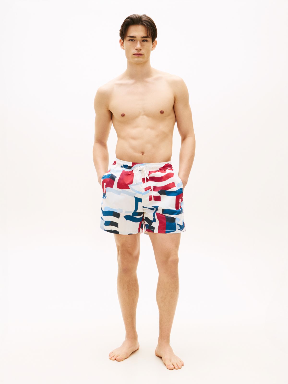 Essential Print Mid Length Swim Shorts — White