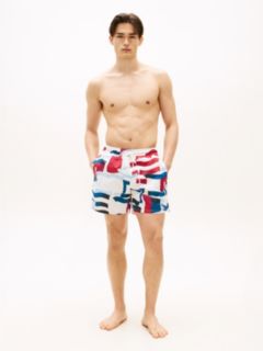 Essential Print Mid Length Swim Shorts — White 2