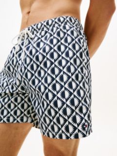 Essential Print Mid Length Swim Shorts — White 3