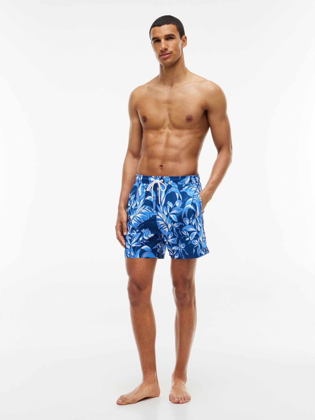 Essential Print Mid Length Swim Shorts — Blue