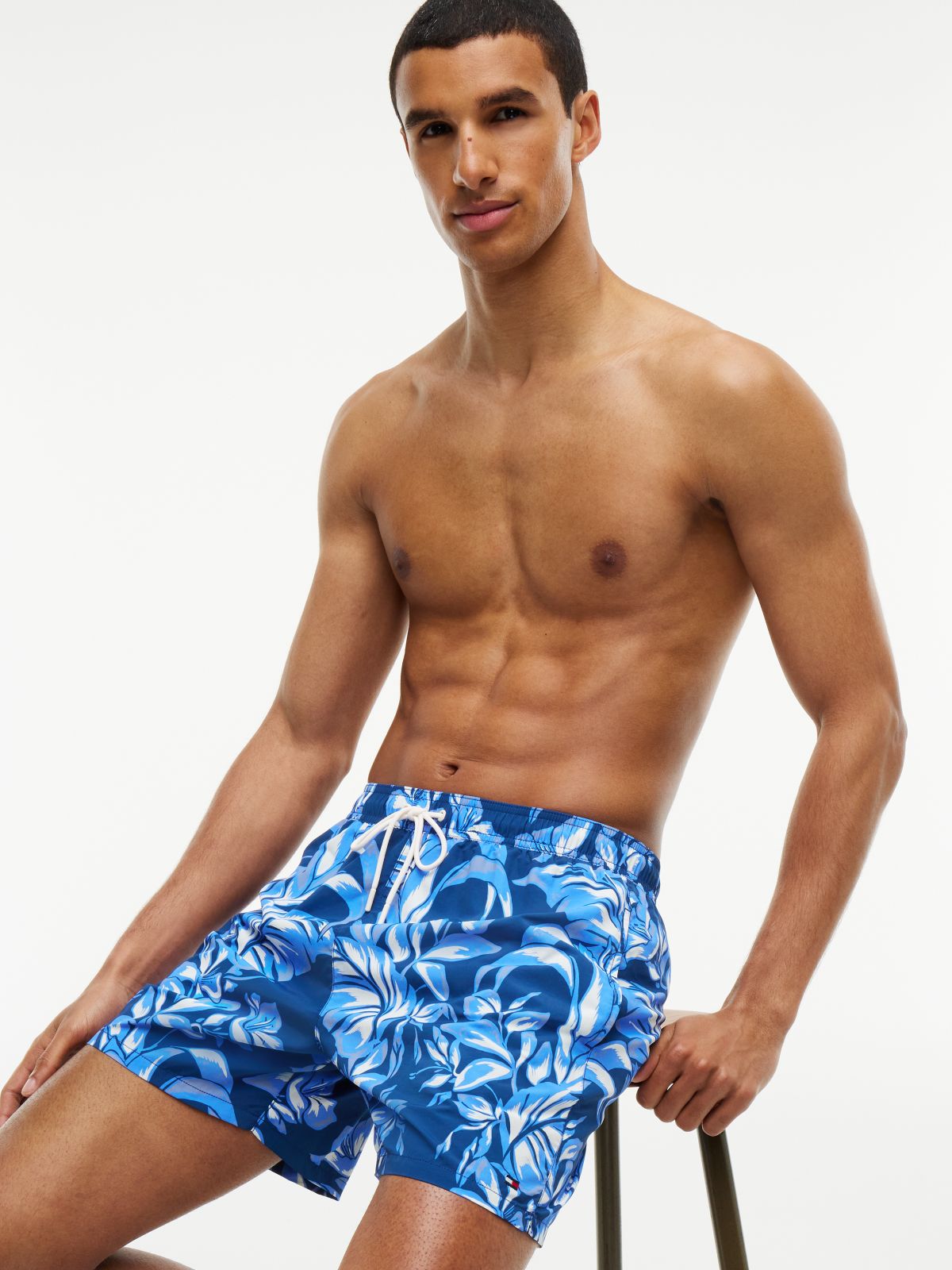 Essential Print Mid Length Swim Shorts — Blue