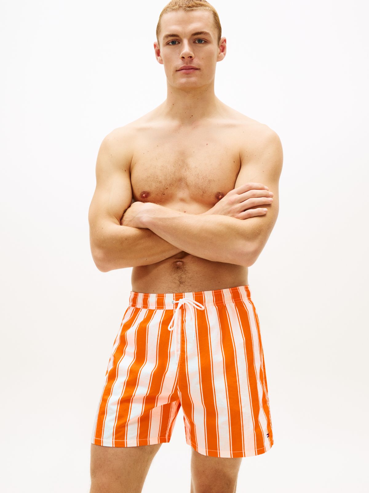 Essential Print Mid Length Swim Shorts — Orange
