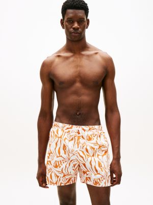 orange mittellange badeshorts mit print für herren - tommy hilfiger