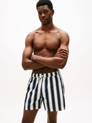 blue mittellange badeshorts mit print für herren - tommy hilfiger