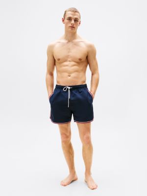 blue global stripe mid length swim trunks for men tommy hilfiger