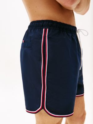 blue global stripe mid length swim trunks for men tommy hilfiger