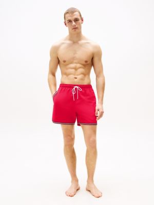 maillot de bain mi-long global stripe rouge pour hommes tommy hilfiger