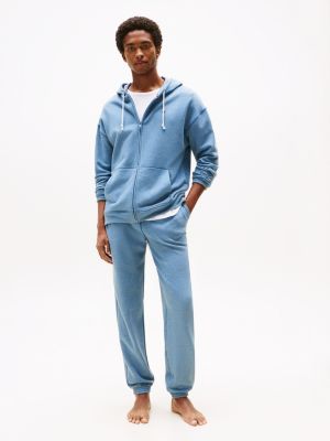 felpa lounge relaxed fit con cappuccio blu da uomini tommy hilfiger
