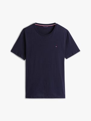 blue textured crew neck t-shirt for men tommy hilfiger