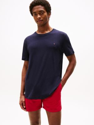 blue textured crew neck t-shirt for men tommy hilfiger