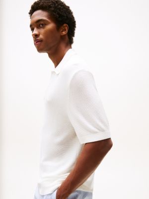 white essential knit polo shirt for men tommy hilfiger