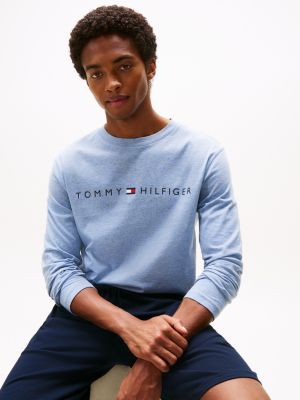 camiseta de pijama th original de manga larga azul de hombres tommy hilfiger