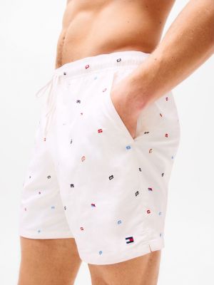 weiß mittellange badeshorts mit stickereien für herren - tommy hilfiger