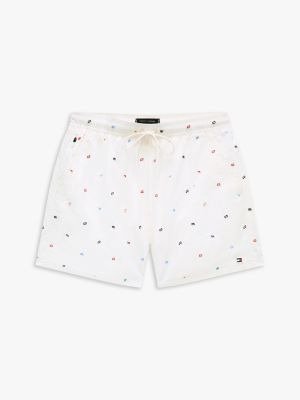 short de bain mi-long à motif brodé blanc pour hommes tommy hilfiger