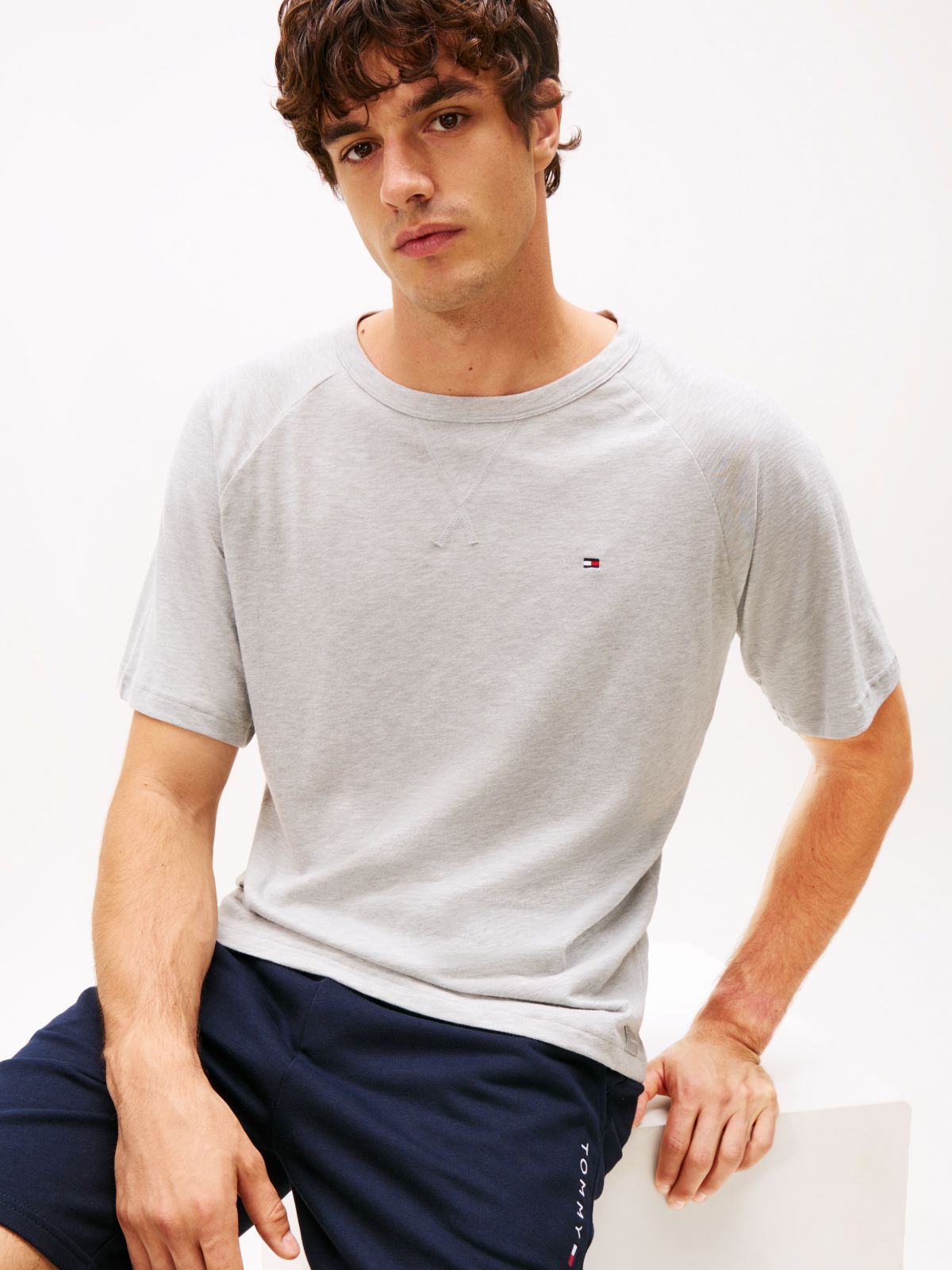 Textured Raglan Sleeve Lounge T-Shirt — Grey