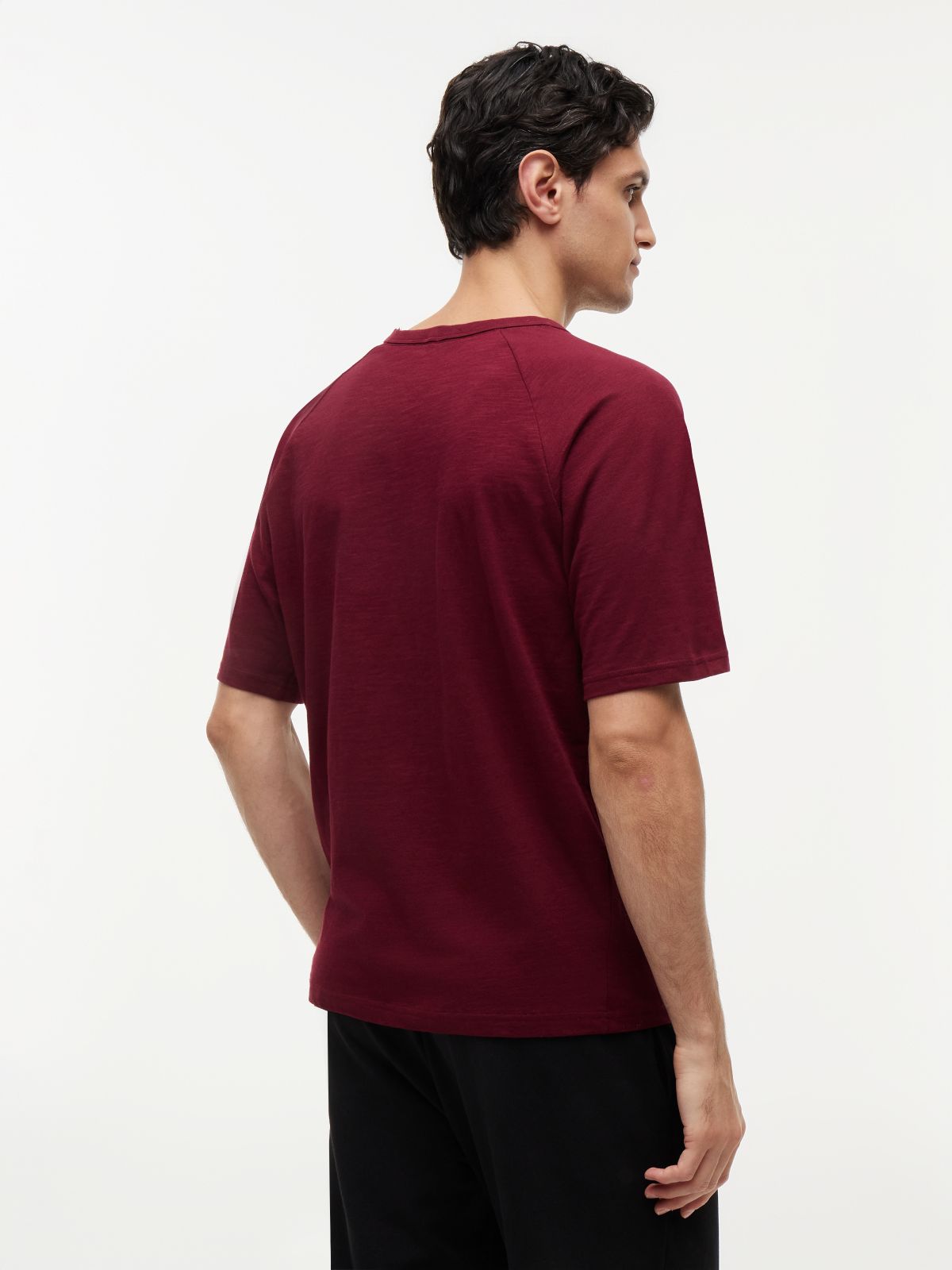 Textured Raglan Sleeve Lounge T-Shirt — Burgundy