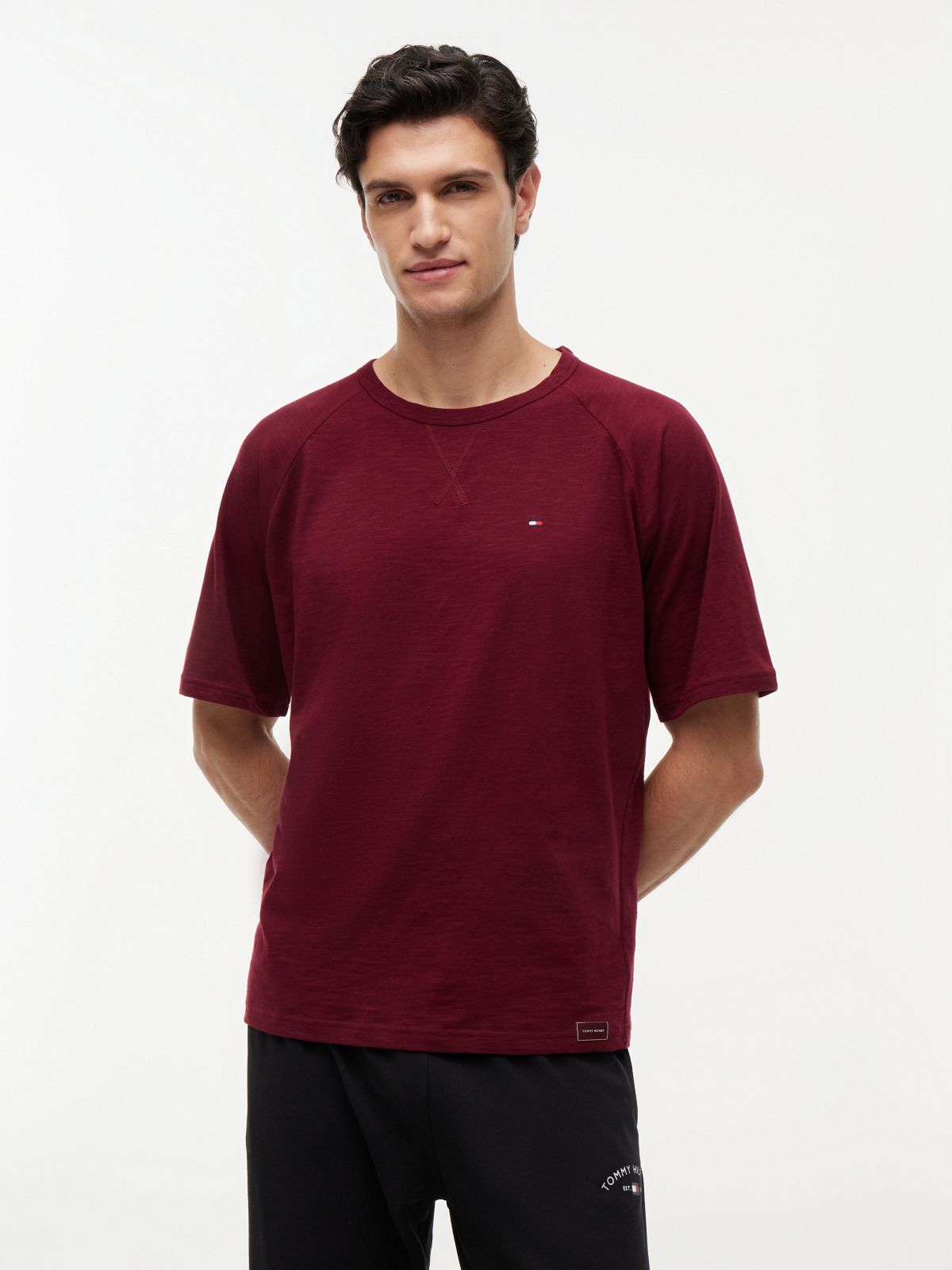 Textured Raglan Sleeve Lounge T-Shirt — Burgundy