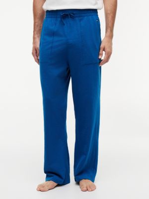 blue flag embroidery textured pyjama bottoms for men tommy hilfiger
