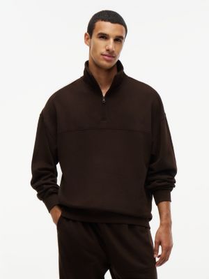 pull d'intérieur th original à col zippé brown pour hommes tommy hilfiger