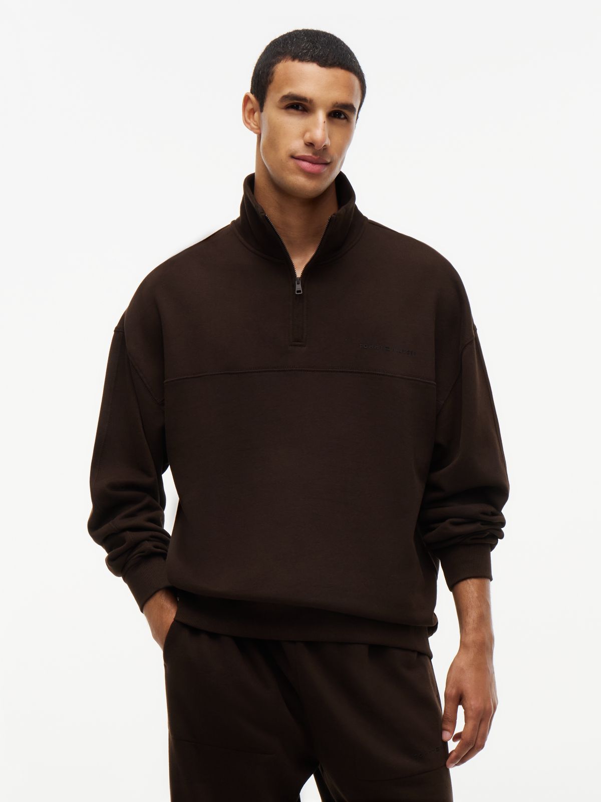 TH Original Terry Quarter-Zip Lounge Jumper — Brown
