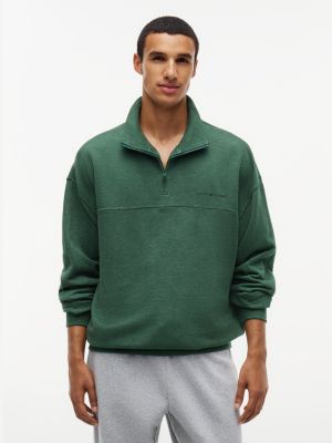 pullover lounge original in spugna con mezza zip green da uomini tommy hilfiger