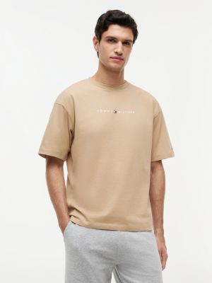 beige original lounge-t-shirt mit logo für herren - tommy hilfiger