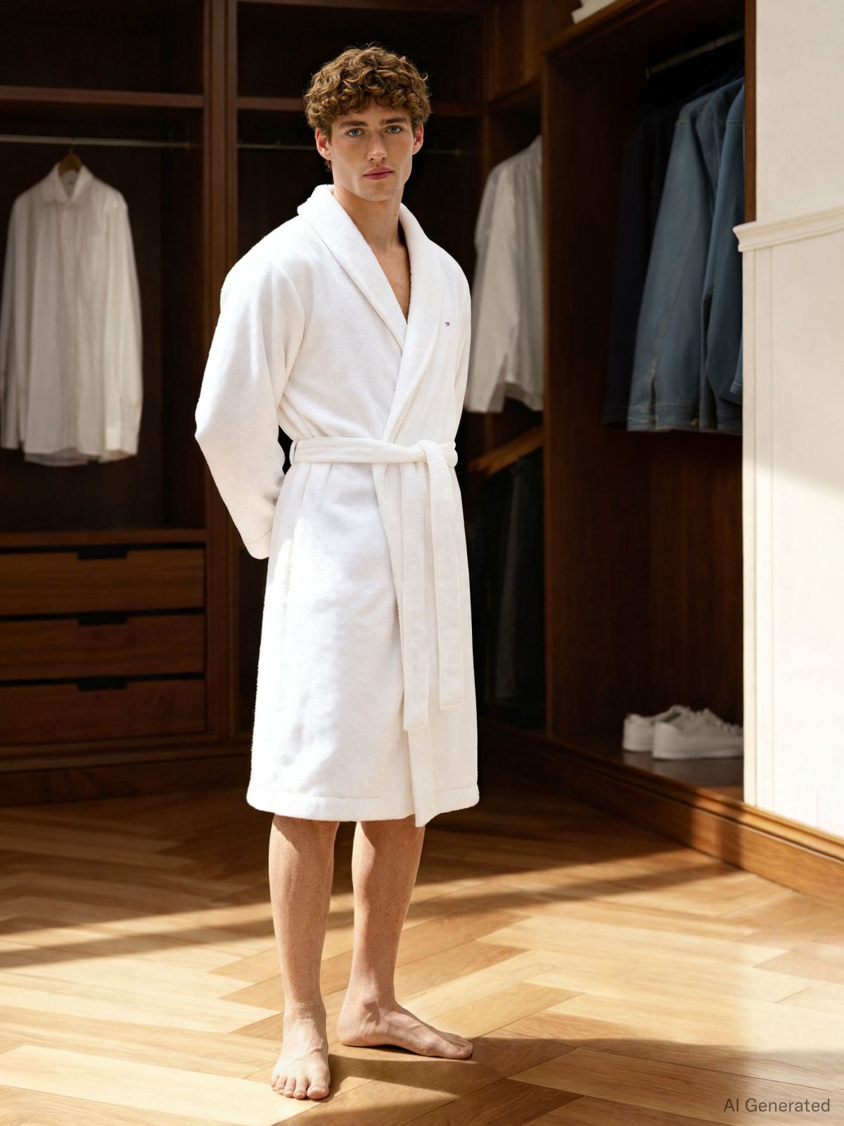 TH Original Shawl Collar Towelling Robe — White