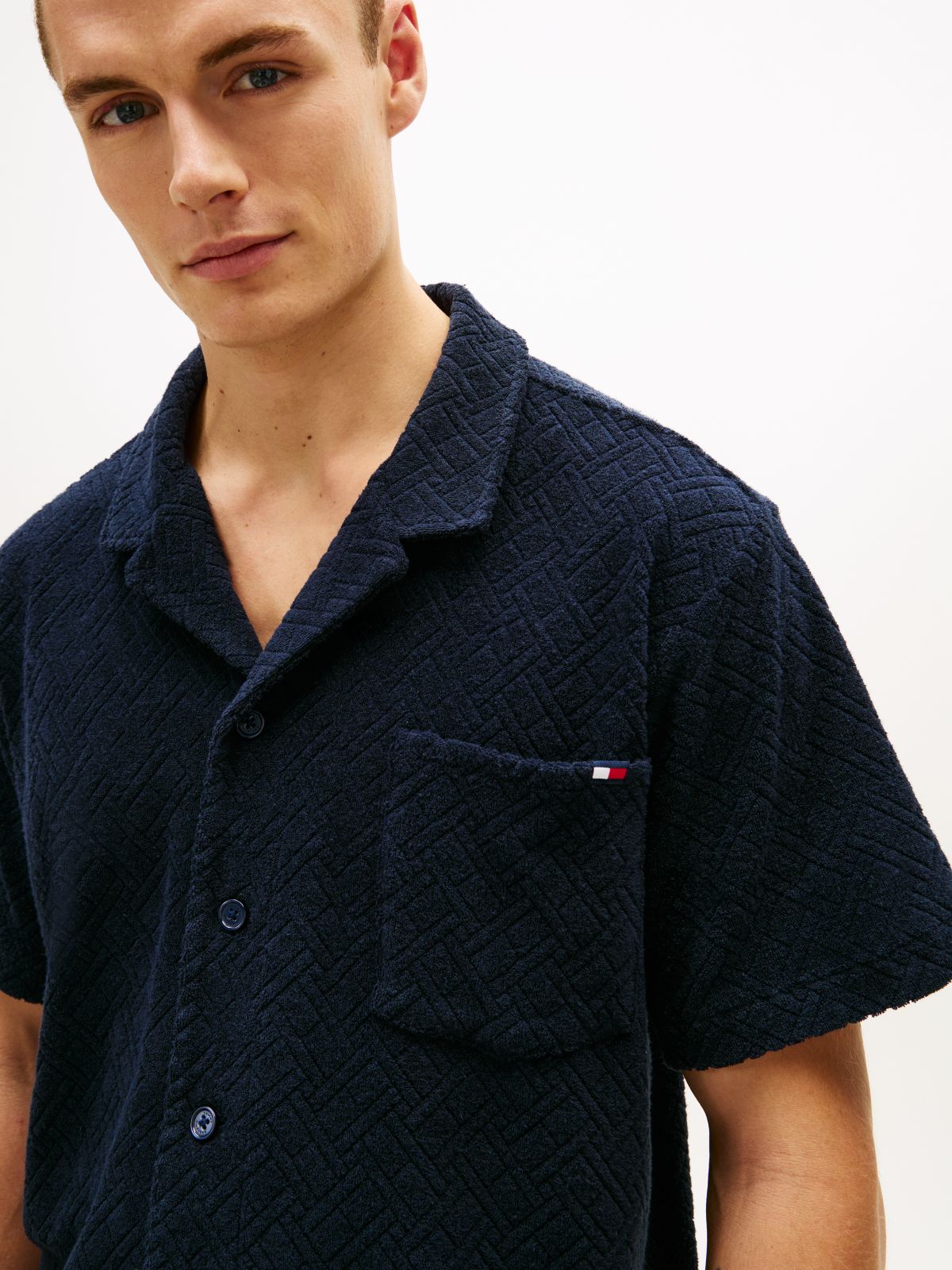 Essential Terry Jacquard Short Sleeve Shirt — Blue