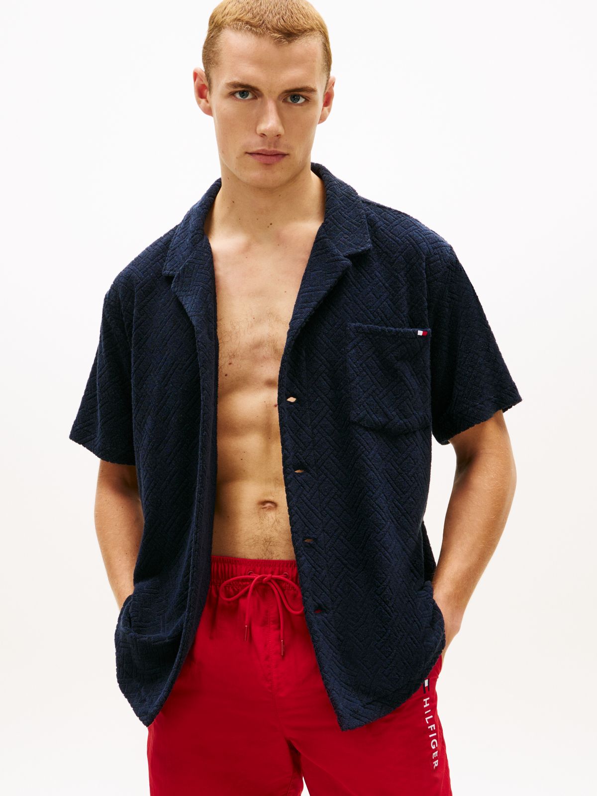 Essential Terry Jacquard Short Sleeve Shirt — Blue