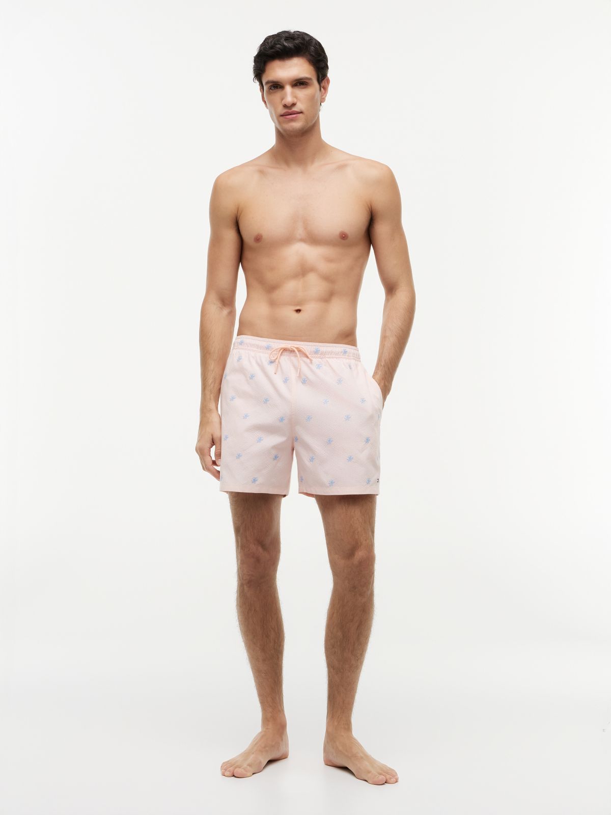 Ithaca Embroidery Mid Length Swim Shorts — Pink