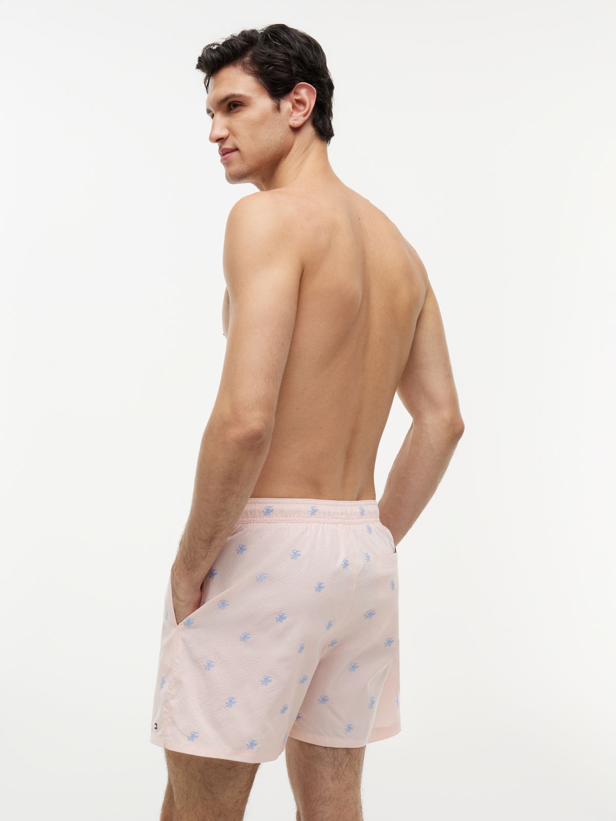 Ithaca Embroidery Mid Length Swim Shorts — Pink