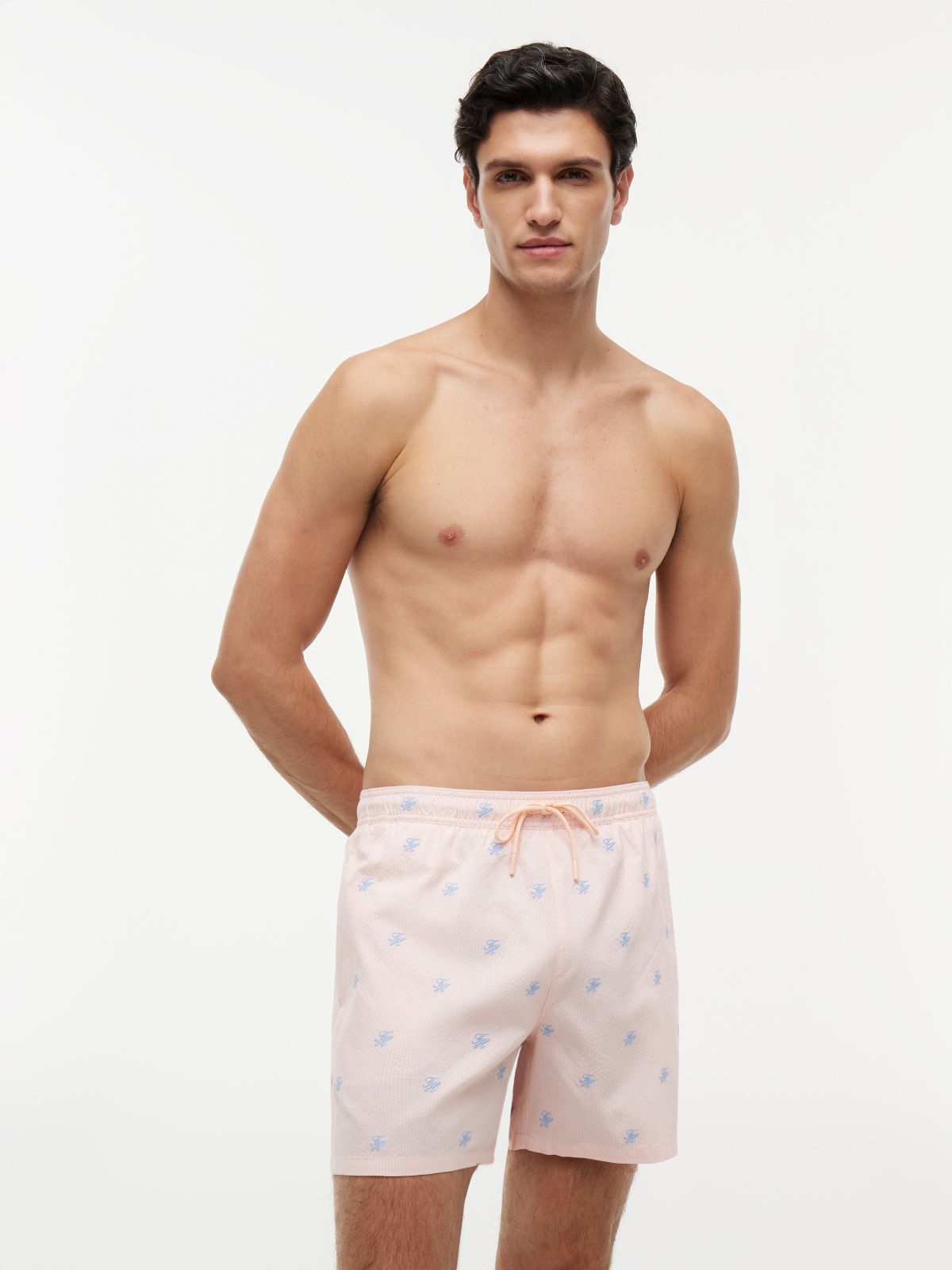 Ithaca Embroidery Mid Length Swim Shorts — Pink
