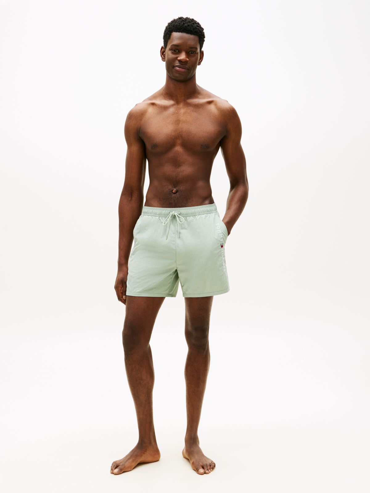 Original Logo Mid Length Swim Shorts — Grey