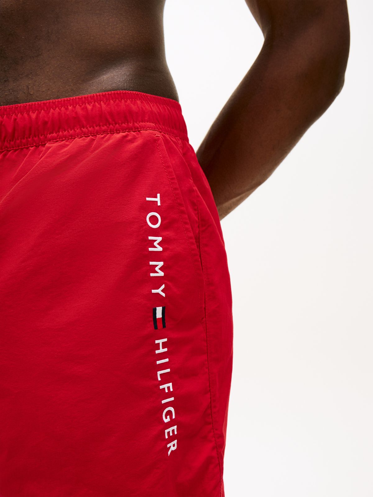 Original Logo Mid Length Swim Shorts — Red