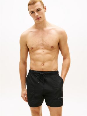 black original ripstop mid length swim shorts for men tommy hilfiger