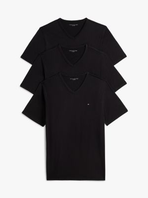 black set van 3 jersey t-shirts met v-hals voor heren - tommy hilfiger