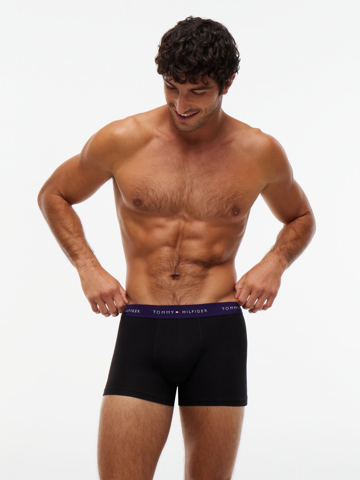 3-Pack Signature Logo Contrast Waistband Trunks — Black