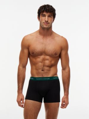 black 3-pack signature logo contrast waistband trunks for men tommy hilfiger