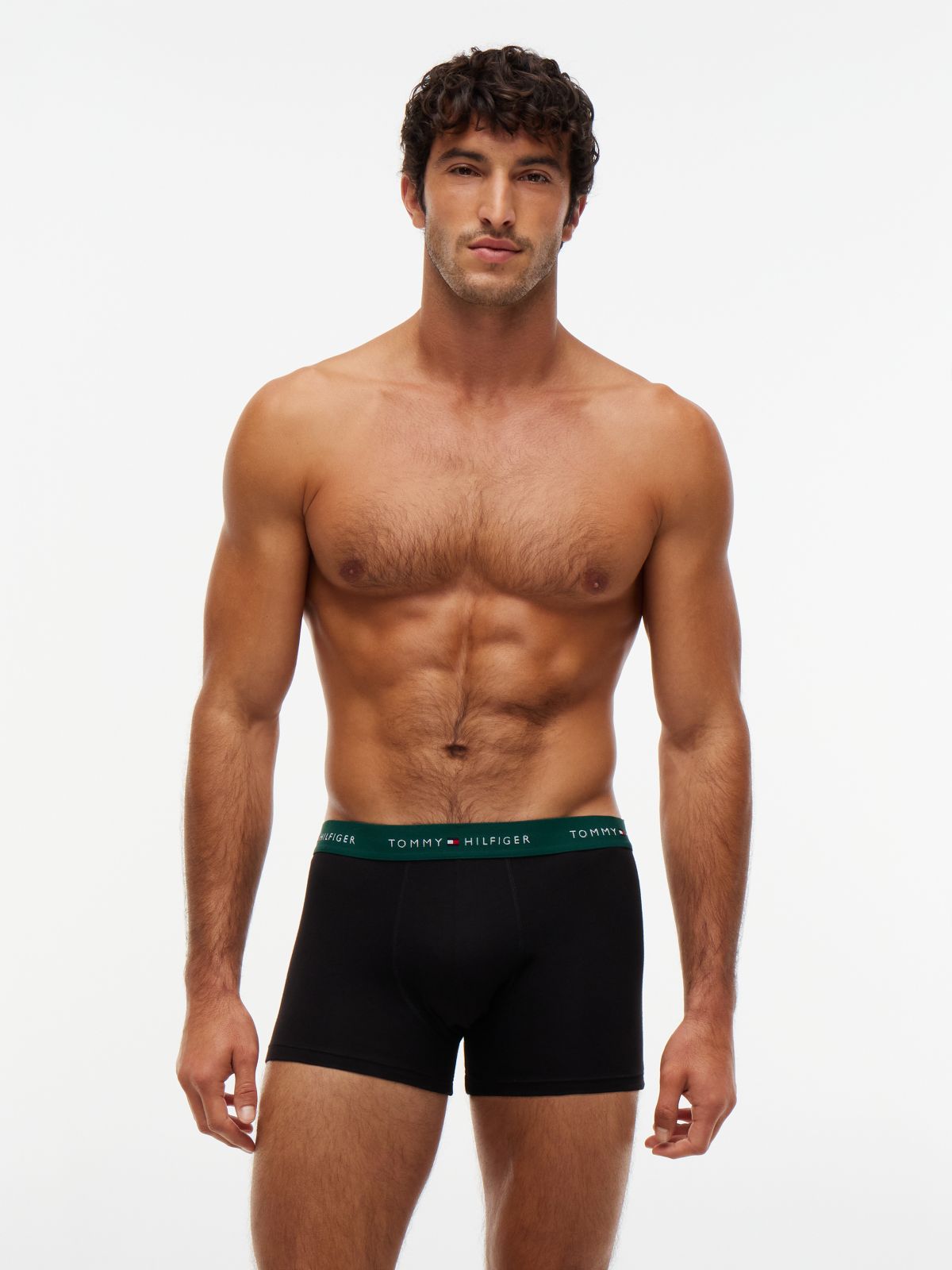3-Pack Signature Logo Contrast Waistband Trunks — Black