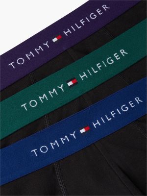 black 3-pack signature logo contrast waistband trunks for men tommy hilfiger