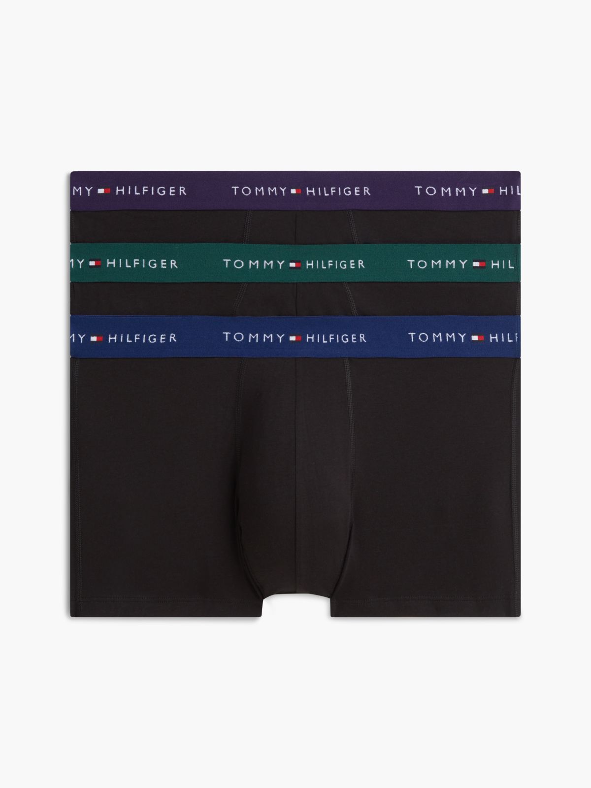 3-Pack Signature Logo Contrast Waistband Trunks — Black