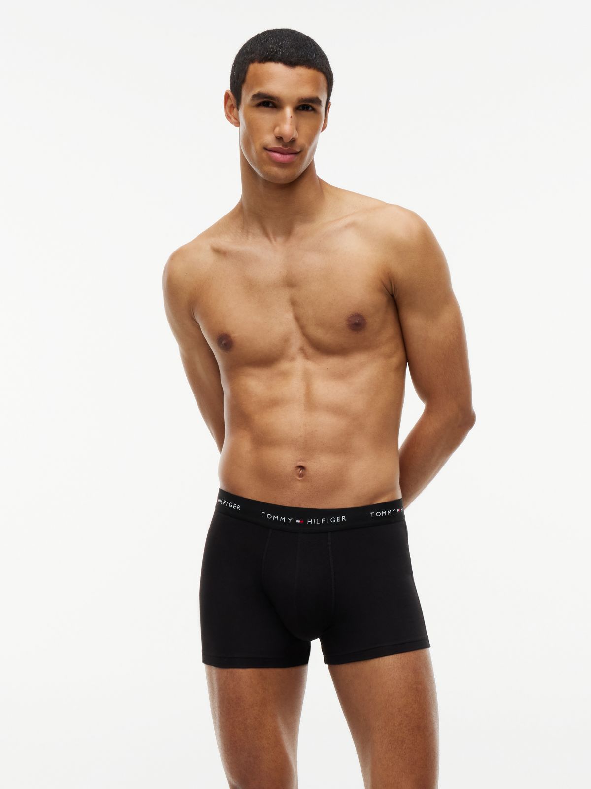 3-Pack Signature Logo Contrast Waistband Trunks — Black
