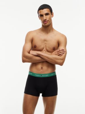 black 3-pack signature logo contrast waistband trunks for men tommy hilfiger