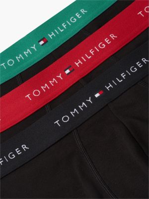black 3-pack signature logo contrast waistband trunks for men tommy hilfiger